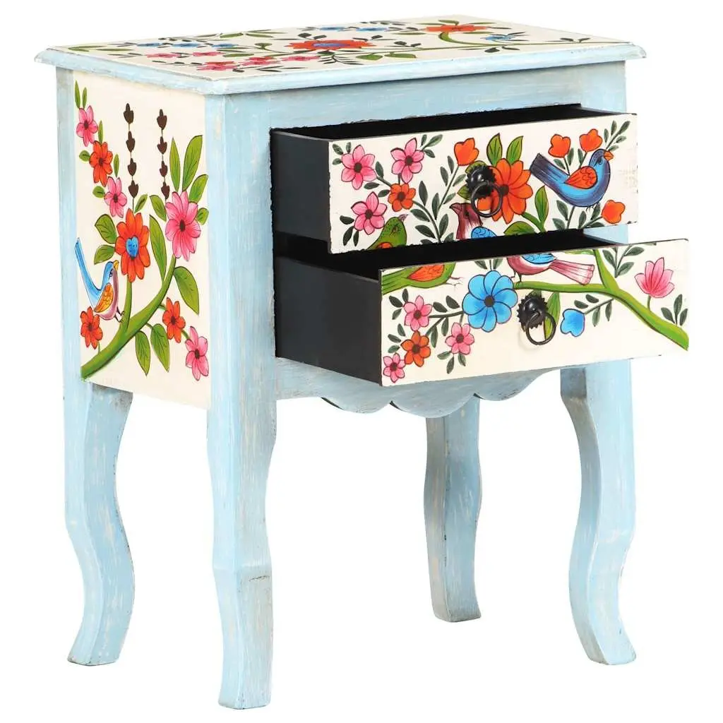 Bedside Cabinet Hand Painted Multicolour Solid Mango Wood Nightstand 40x30x50cm