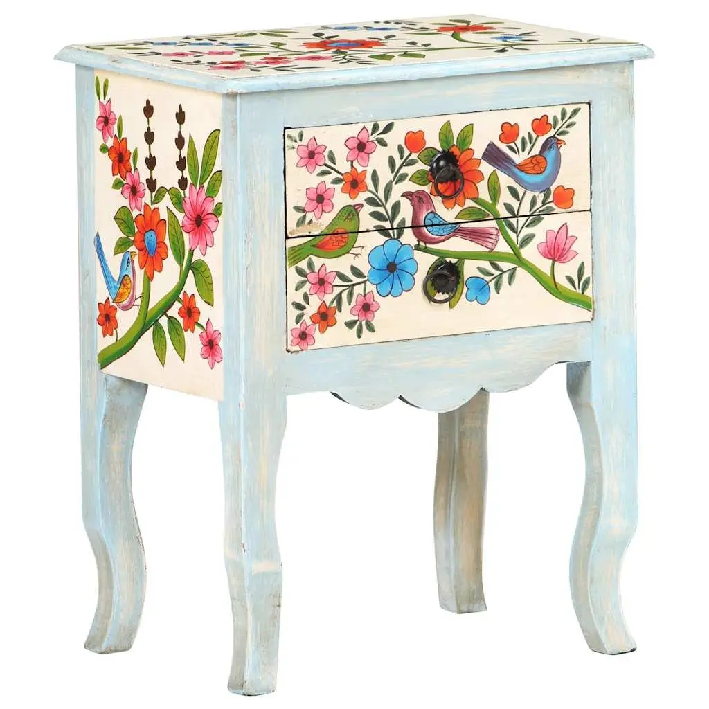 Bedside Cabinet Hand Painted Multicolour Solid Mango Wood Nightstand 40x30x50cm