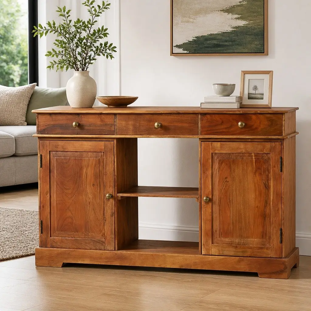 Sideboard Solid Acacia Wood Storage Cabinet 135x35x75cm Brown 2 Doors 3 Drawers