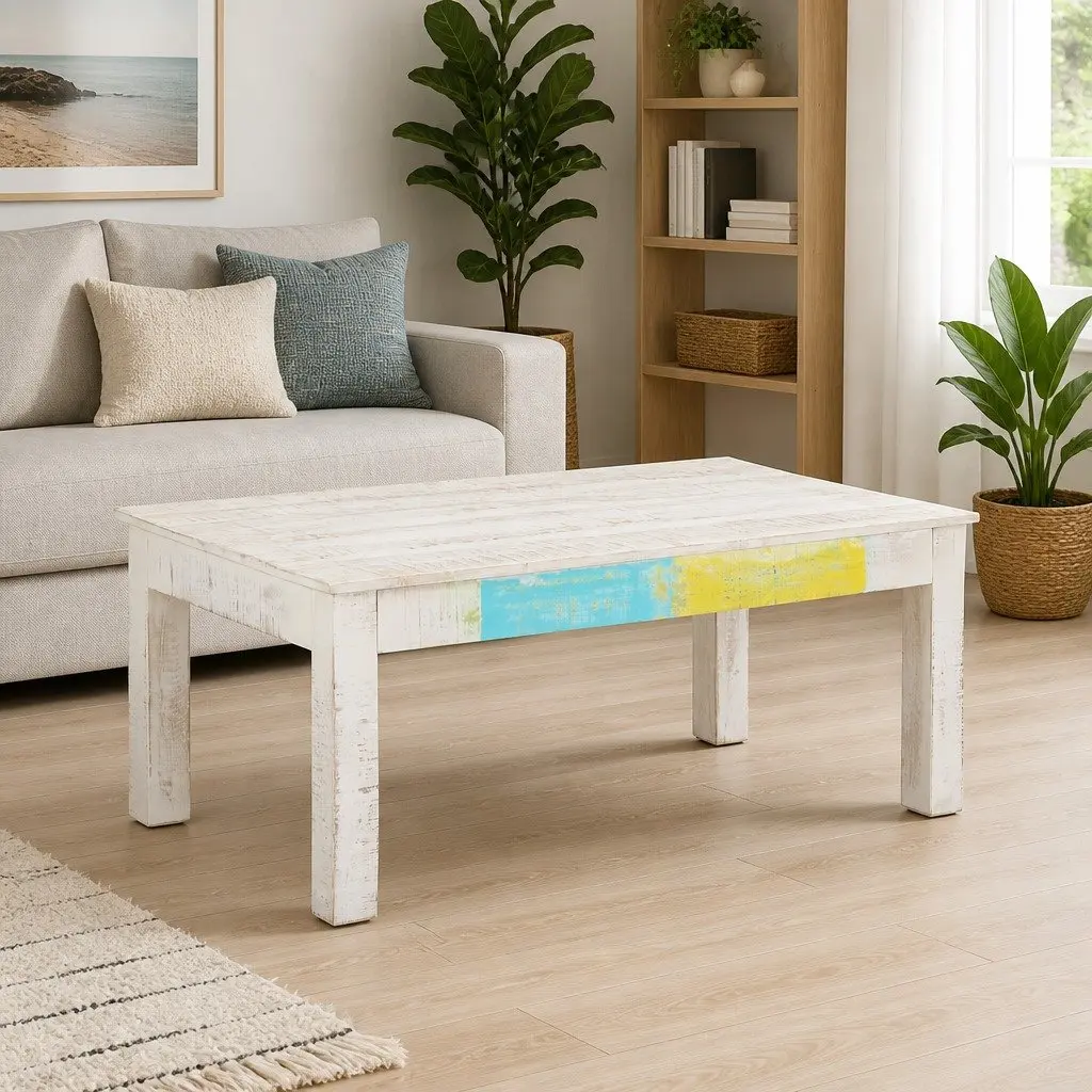 Coffee Table in White Wash Solid Mango Wood