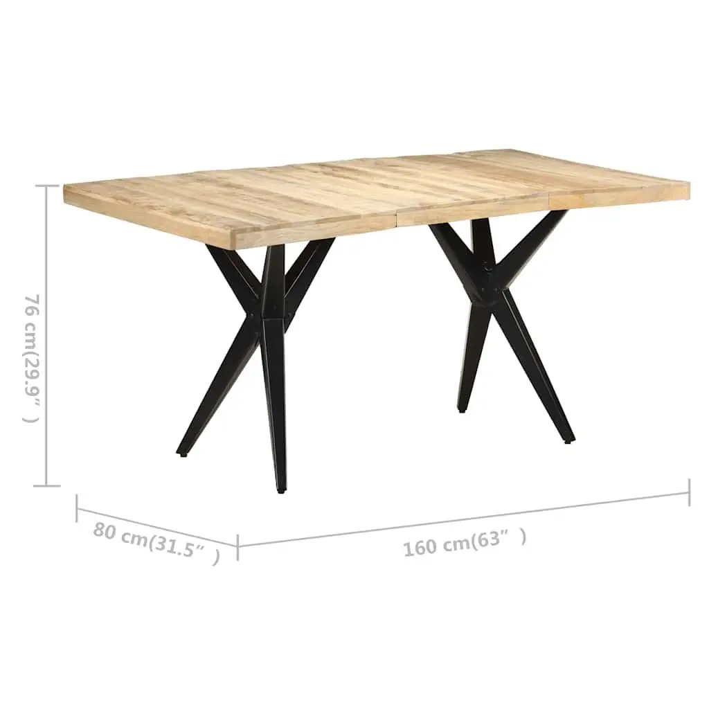 Dining Table 160x80x76 cm Rough Mango Wood Kitchen Room Furniture Brown