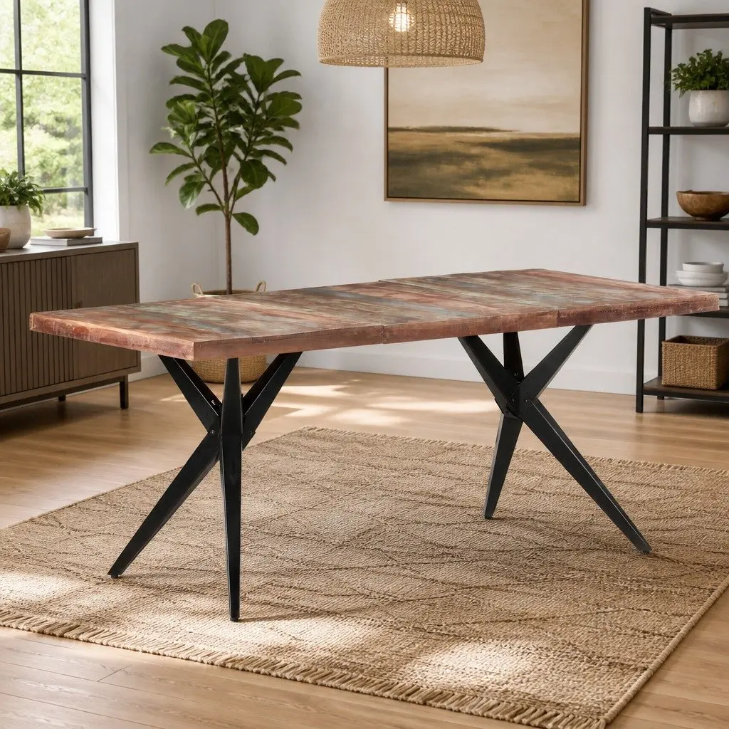 Dining Table Kitchen 180x90x76cm Solid Reclaimed Wood Black Steel Legs