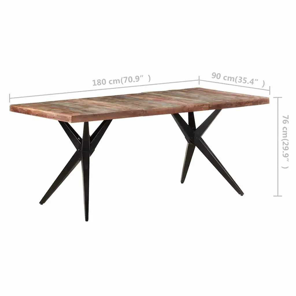 Dining Table Kitchen 180x90x76cm Solid Reclaimed Wood Black Steel Legs