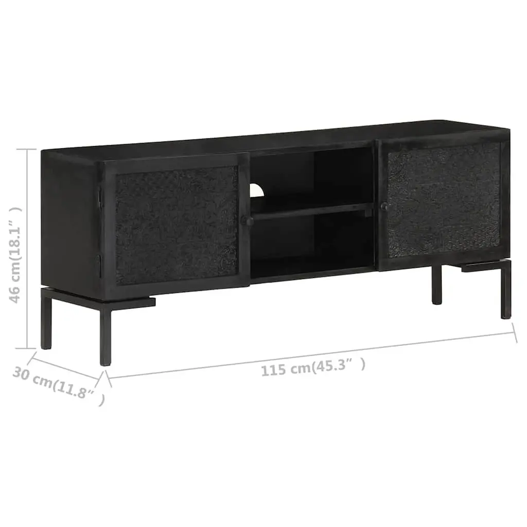 TV Cabinet Black Solid Wood Media Unit Storage Shelves Doors Living Room