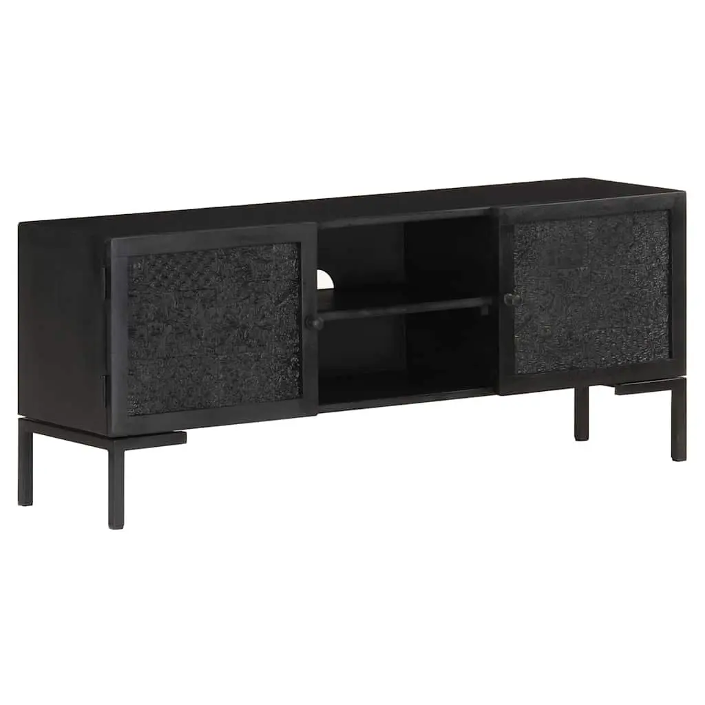 TV Cabinet Black Solid Wood Media Unit Storage Shelves Doors Living Room