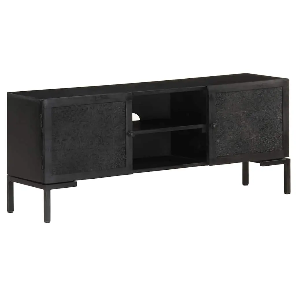 TV Cabinet Black Solid Wood Media Unit Storage Shelves Doors Living Room
