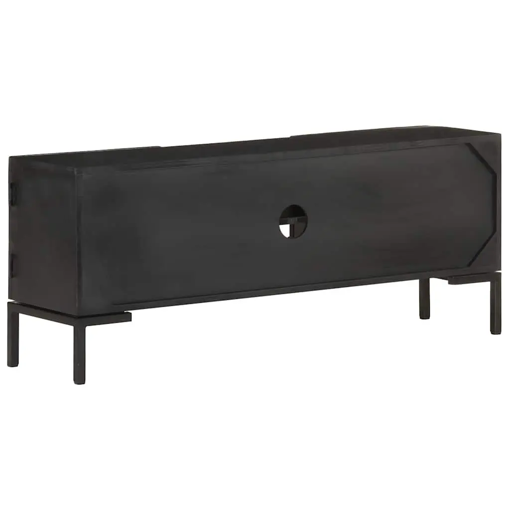 TV Cabinet Black Solid Wood Media Unit Storage Shelves Doors Living Room