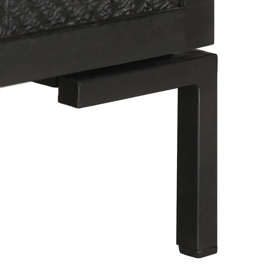 TV Cabinet Black Solid Wood Media Unit Storage Shelves Doors Living Room