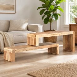 Durable TV Cabinet in Solid Acacia Wood with Adjustable Shelves