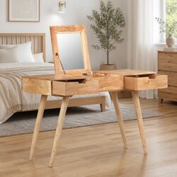 Dressing Table with Mirror Solid Wood Bedroom Vanity Storage Drawers 112x45x76cm