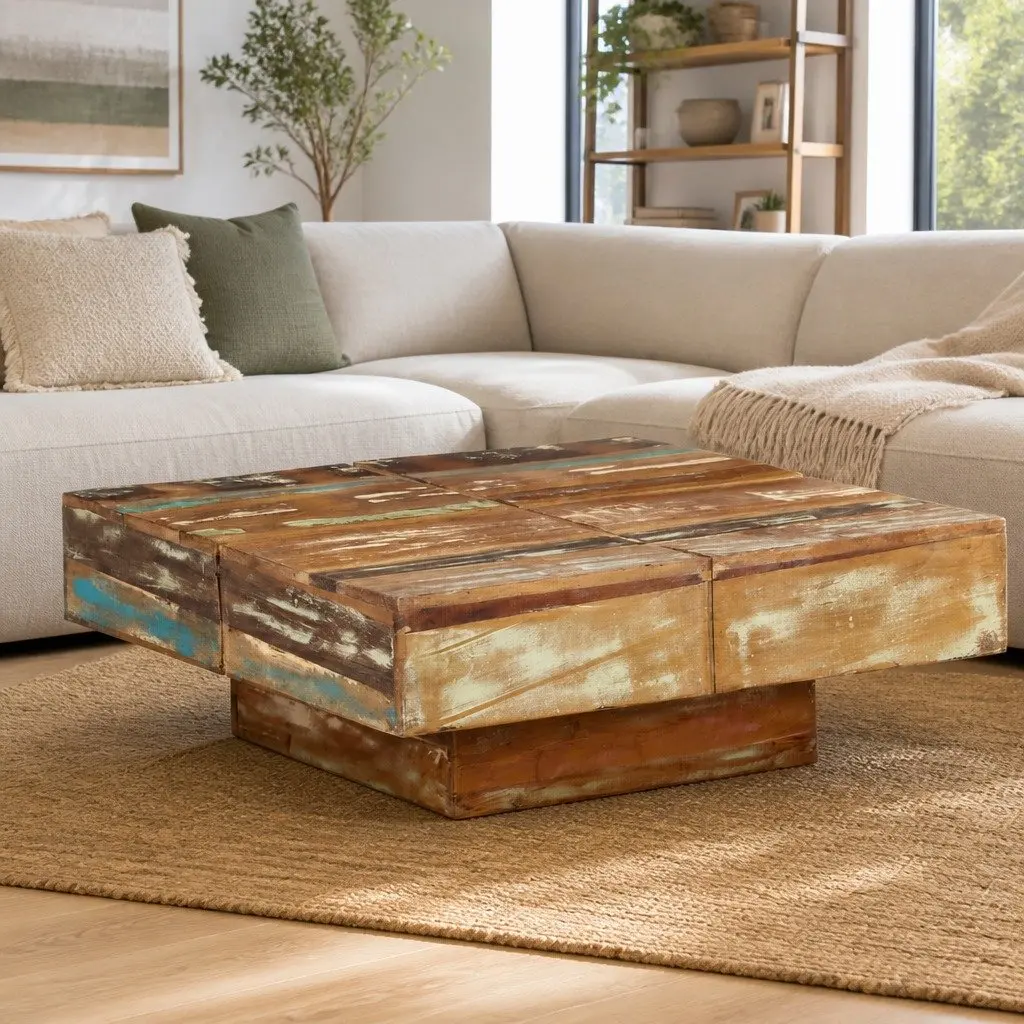 Coffee Table 80x80x28 cm Solid Reclaimed Wood Living Room Accent Furniture Brown