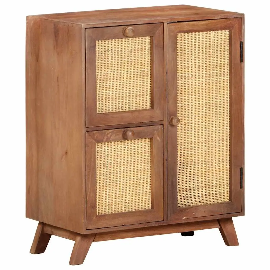Solid Mango Wood Sideboard Brown Storage Cabinet with Drawers and Door