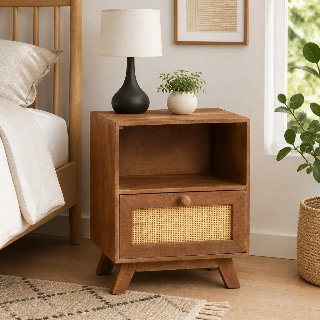 Bedside Cabinet with Drawer and Shelf