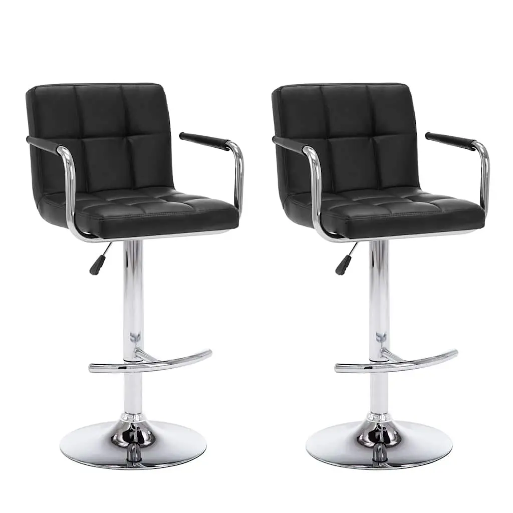 Bar Stools Set Adjustable Height Black Faux Leather 2 Piece