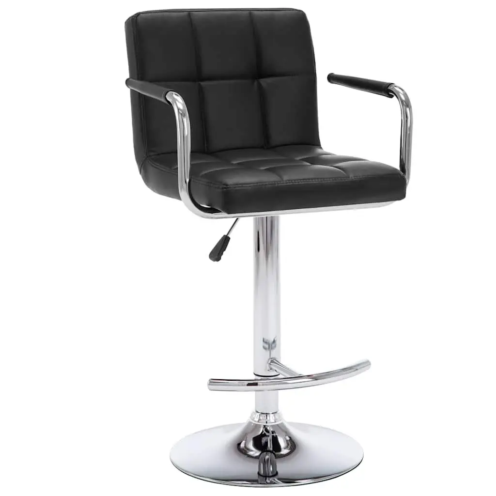 Bar Stools Set Adjustable Height Black Faux Leather 2 Piece