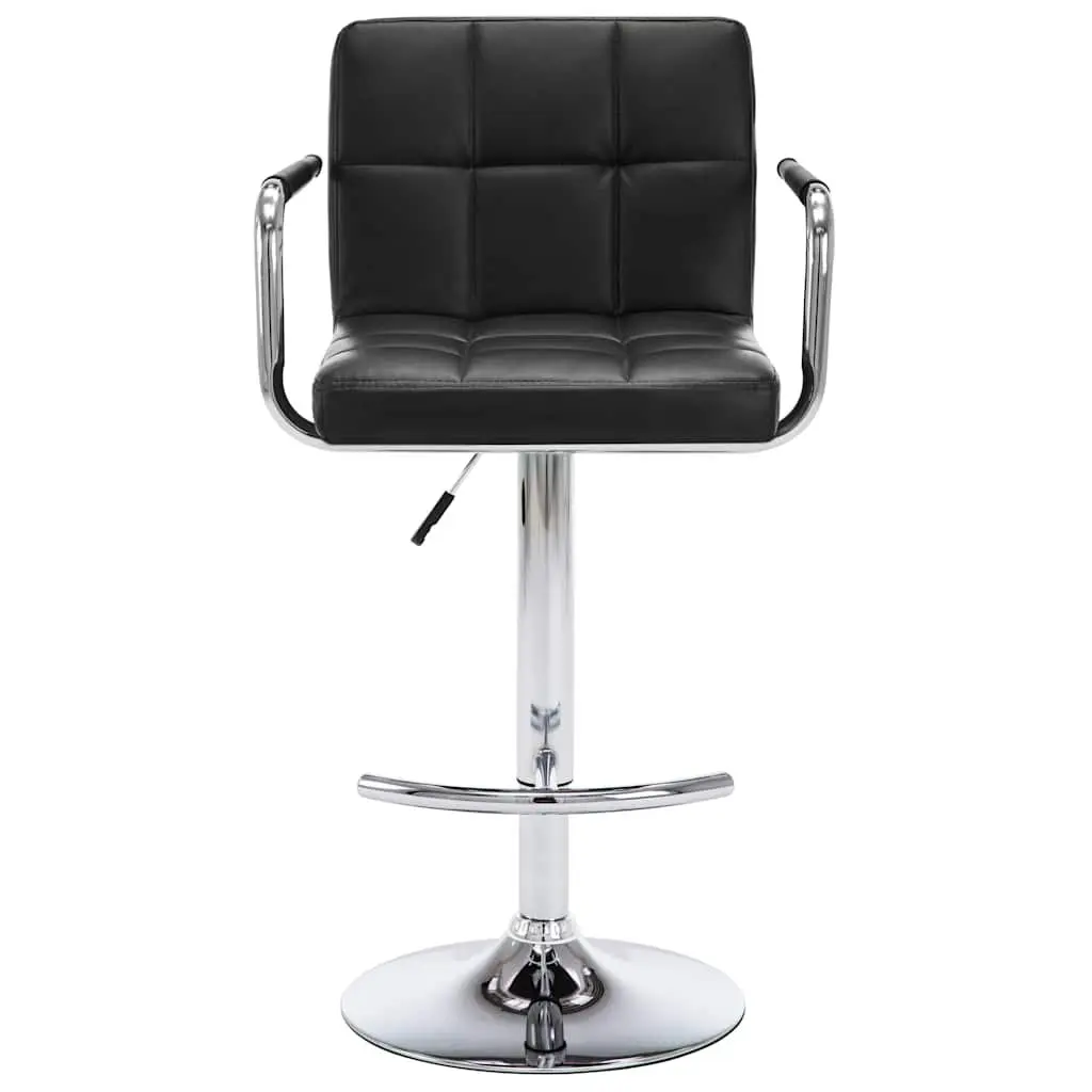 Bar Stools Set Adjustable Height Black Faux Leather 2 Piece
