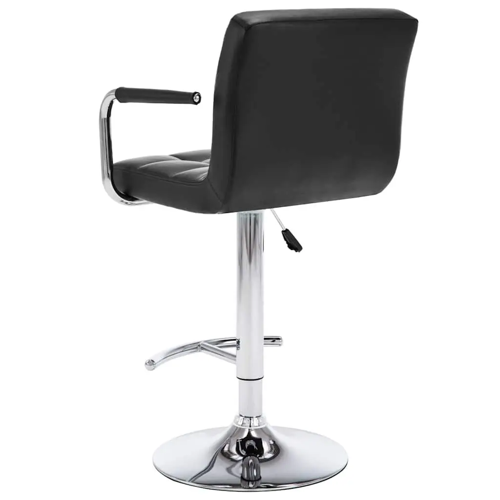 Bar Stools Set Adjustable Height Black Faux Leather 2 Piece