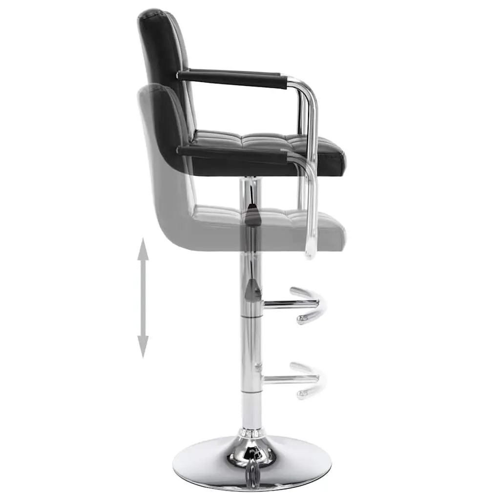 Bar Stools Set Adjustable Height Black Faux Leather 2 Piece