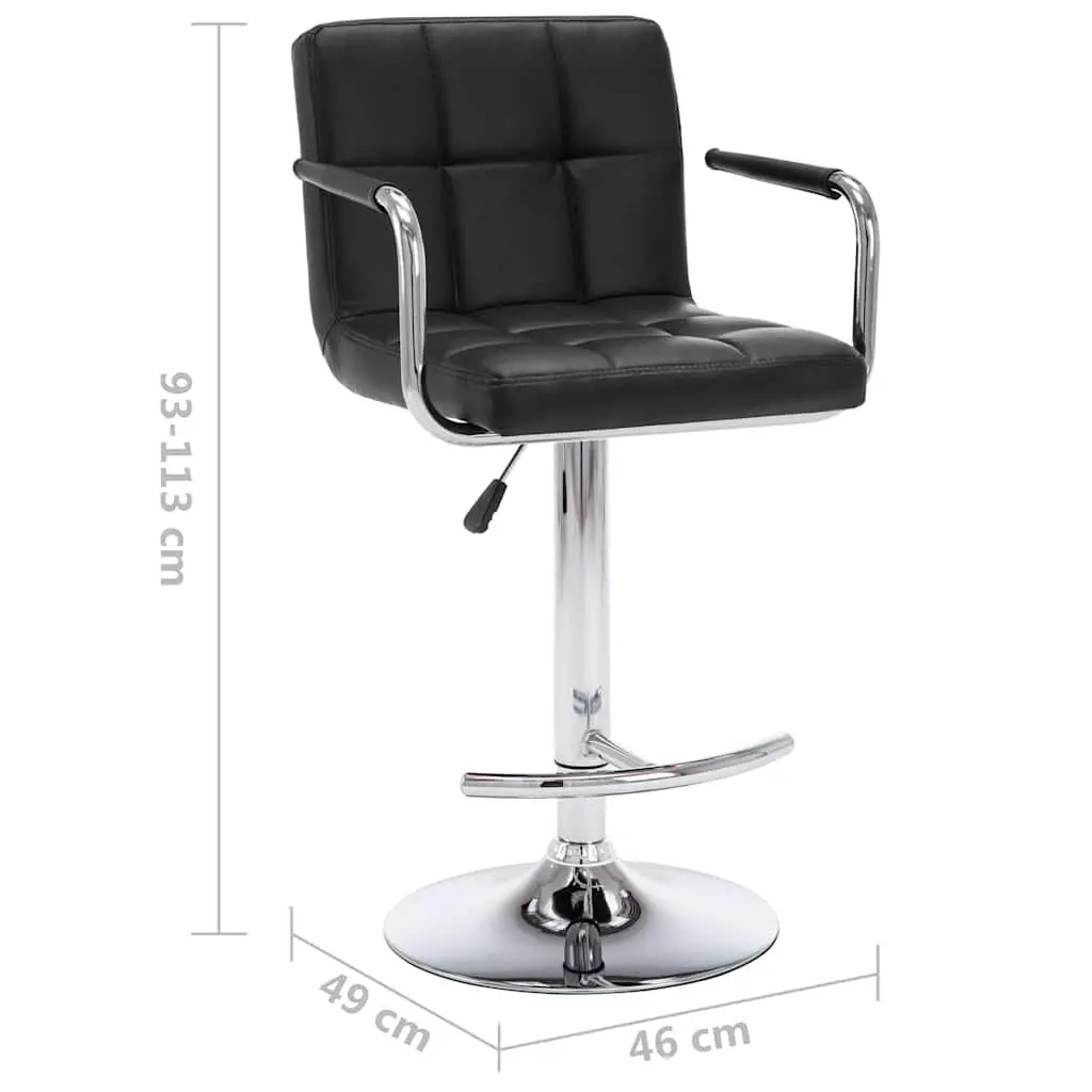 Bar Stools Set Adjustable Height Black Faux Leather 2 Piece
