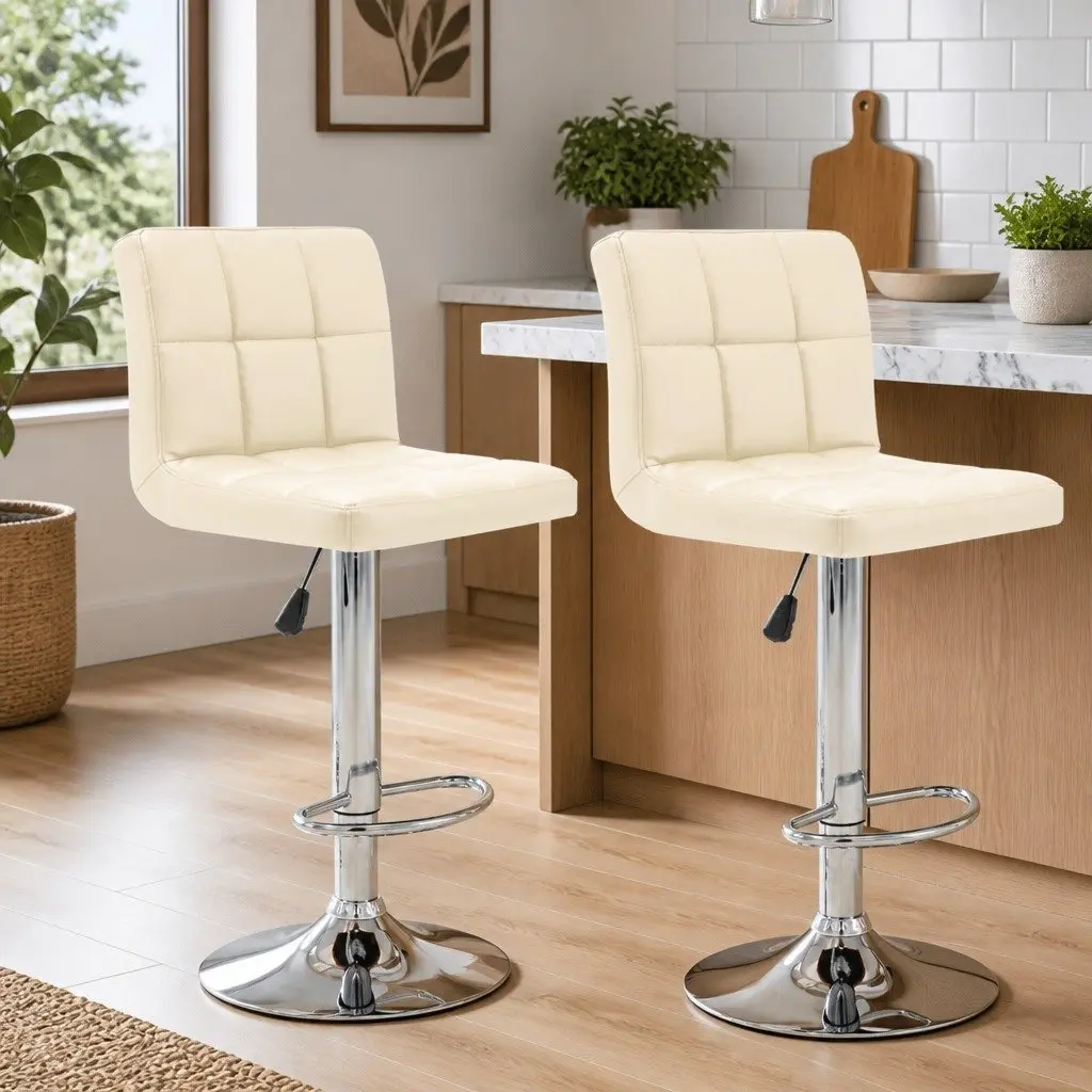 Cream Faux Leather Bar Stools, 2 pcs