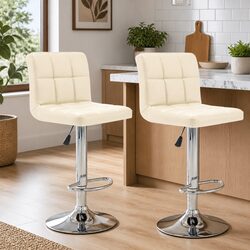 Comfortable Cream Faux Leather Bar Stools, 2 pcs