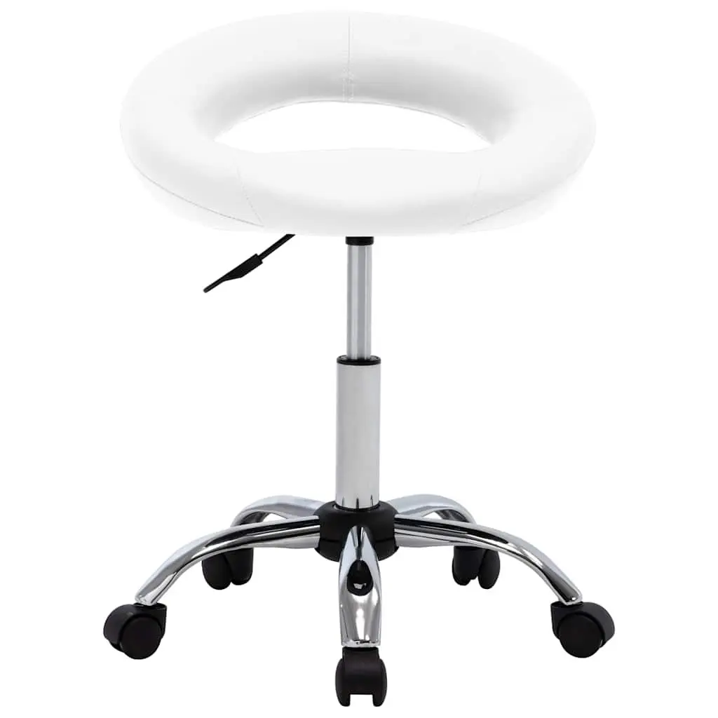 Rolling Office Chair Adjustable Height White Faux Leather Padded Backrest Swivel
