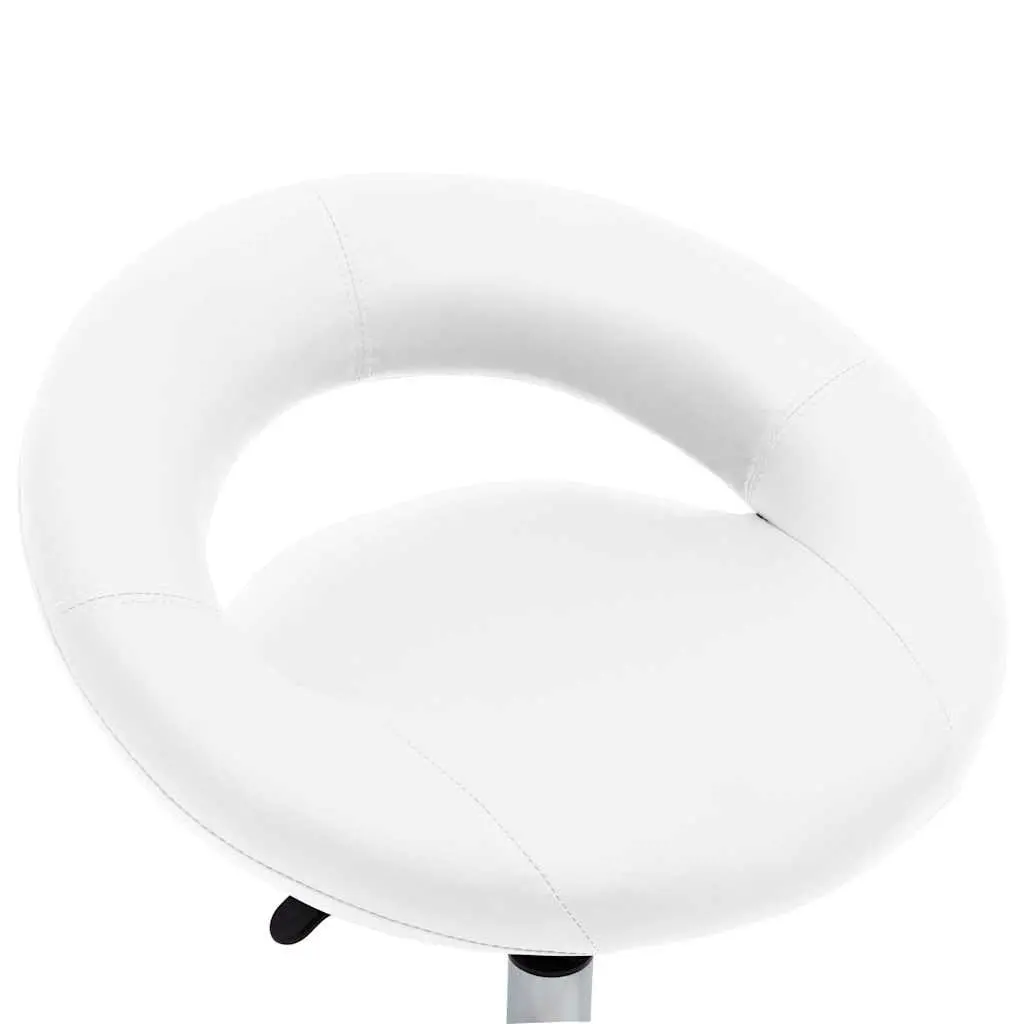Rolling Office Chair Adjustable Height White Faux Leather Padded Backrest Swivel