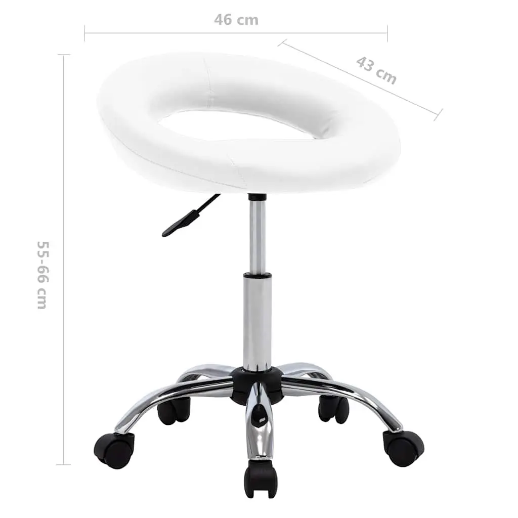 Rolling Office Chair Adjustable Height White Faux Leather Padded Backrest Swivel