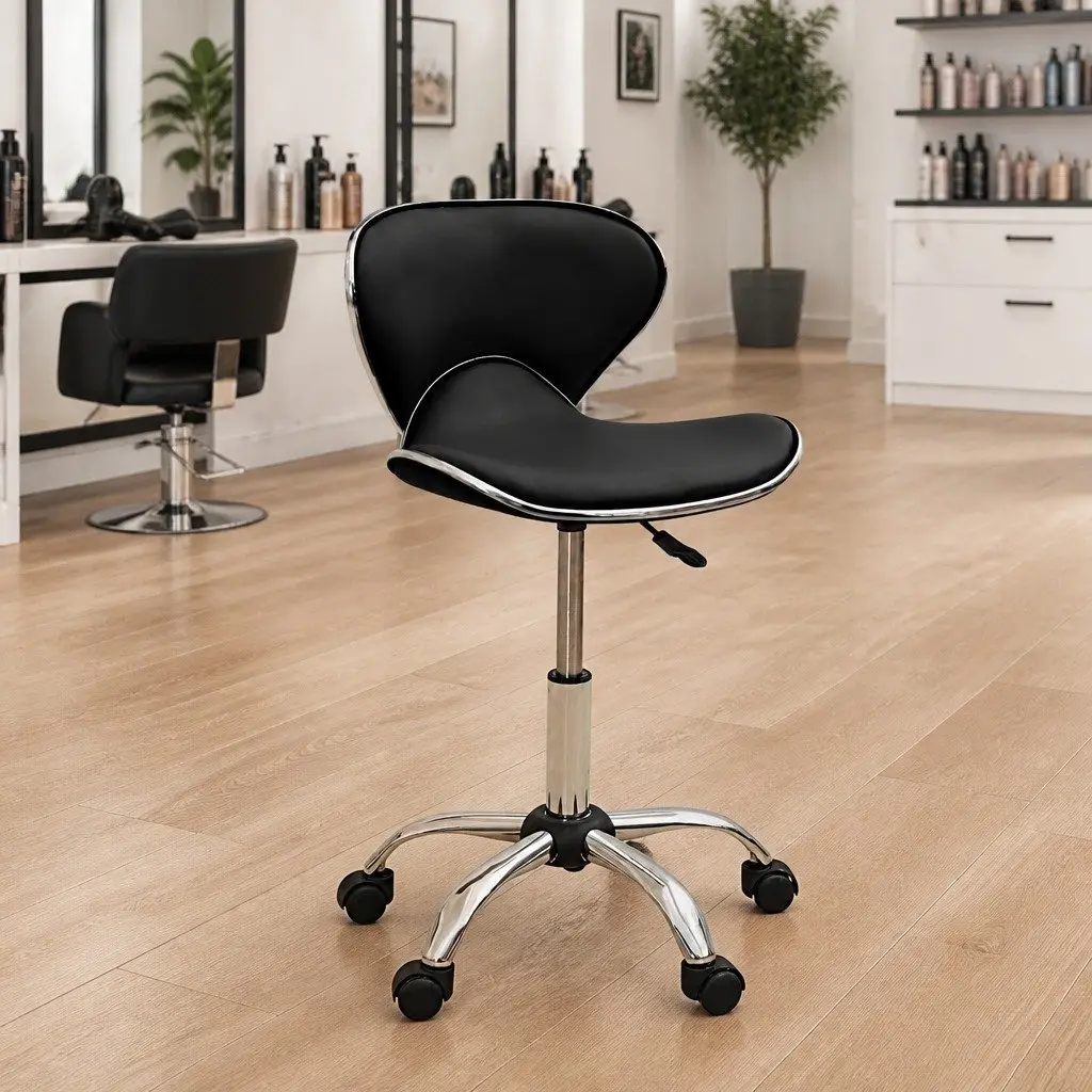 Black Salon Spa Stool with Wheels