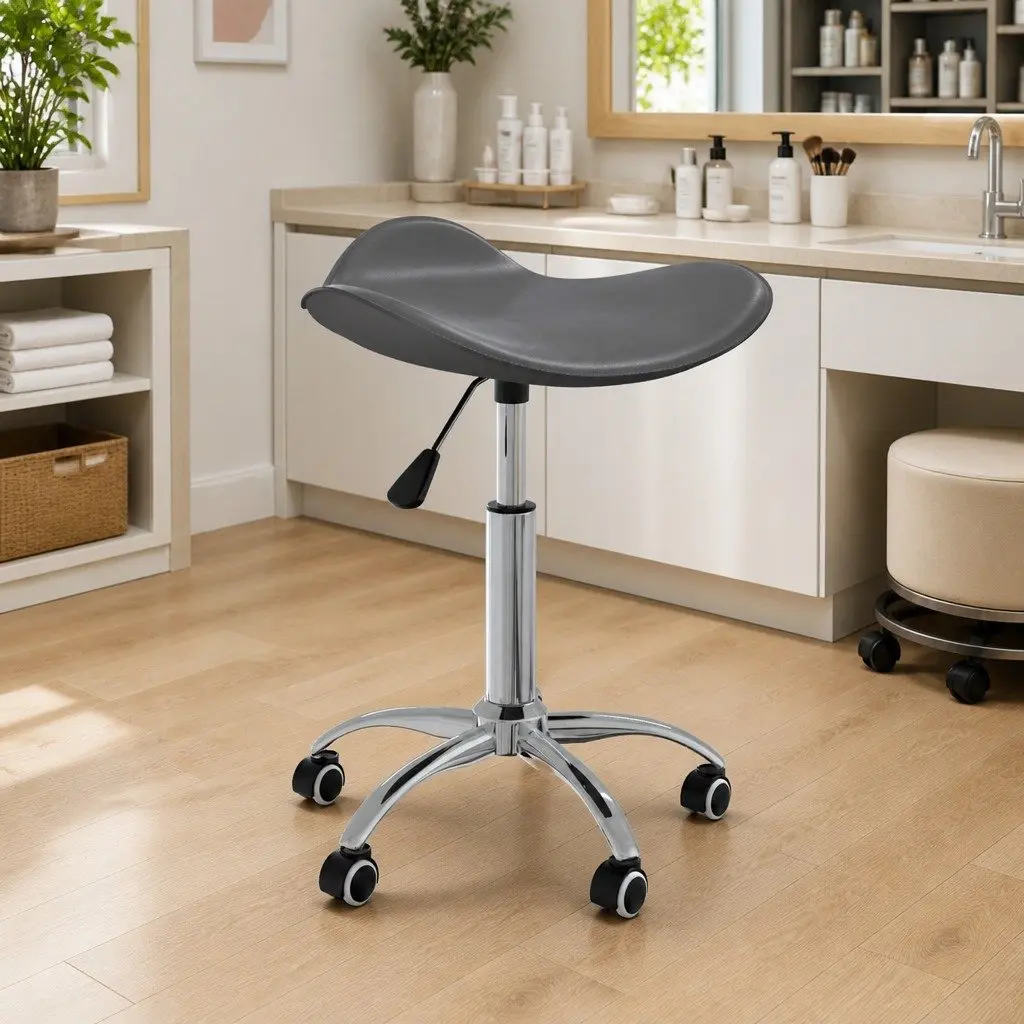 Grey Faux Leather Salon Stool for Comfort