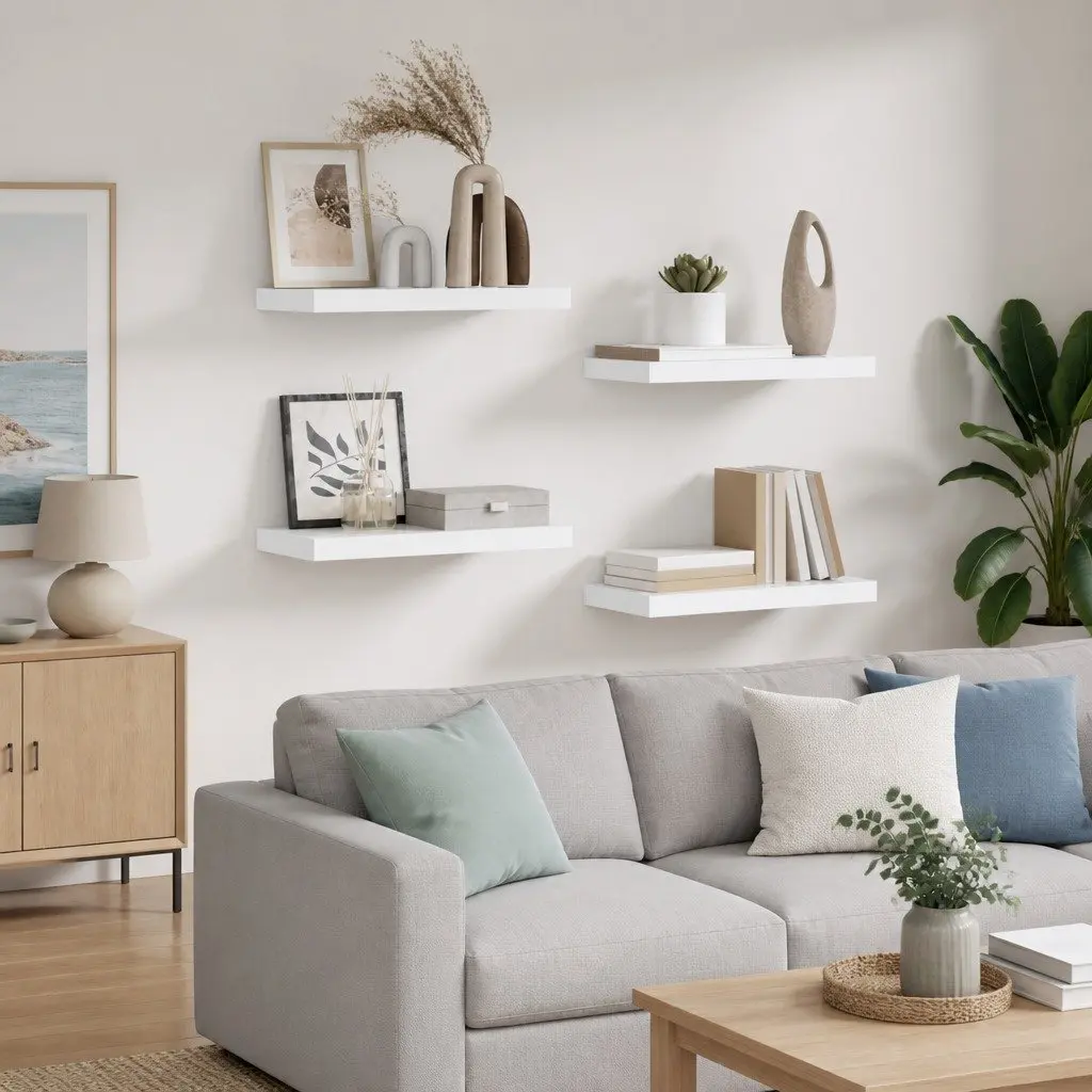 Floating Wall Shelf Display Ledge Storage Rack Modern Home Decor White 50 x 23.5 x 3.8 cm