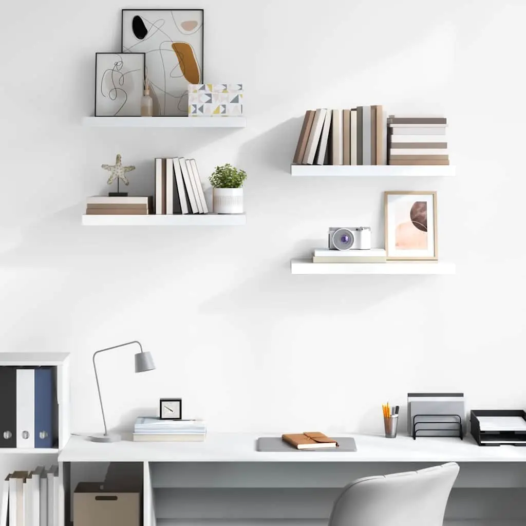 Floating Wall Shelves Display Rack 60 x 23.5 x 3.8 cm White High Gloss 4 Piece
