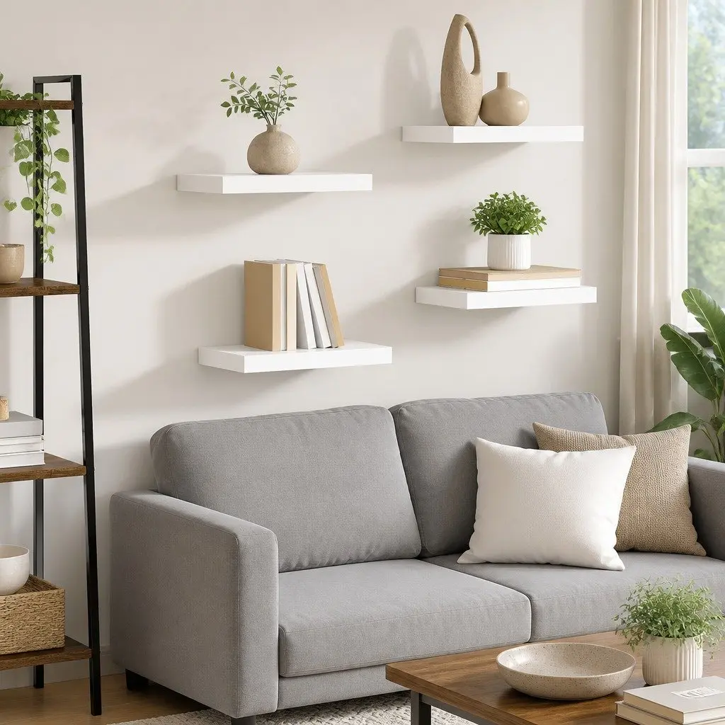 Floating Wall Shelves Set 4 Piece Display Storage Ledges 40 x 23.5 x 3.8 cm White