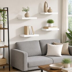 4 White Floating Wall Shelves - Practical Design for Your Home