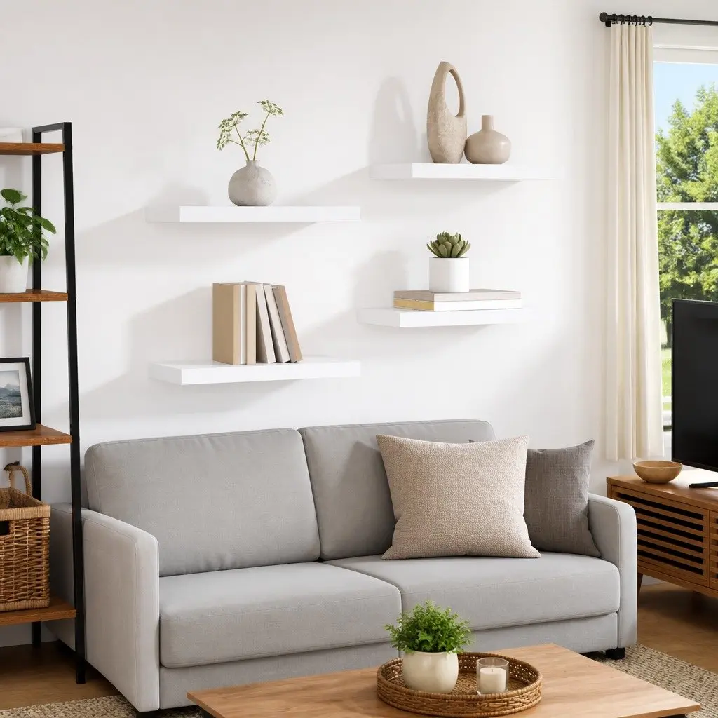 Floating Wall Shelves Display Rack Home Storage Organizer 4 Piece Set White