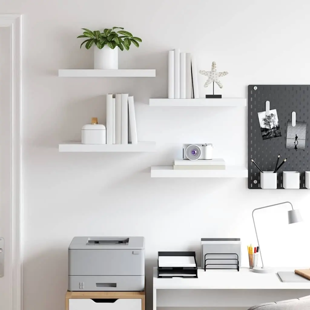 Floating Wall Shelves Display Rack Home Storage Organizer 4 Piece Set White