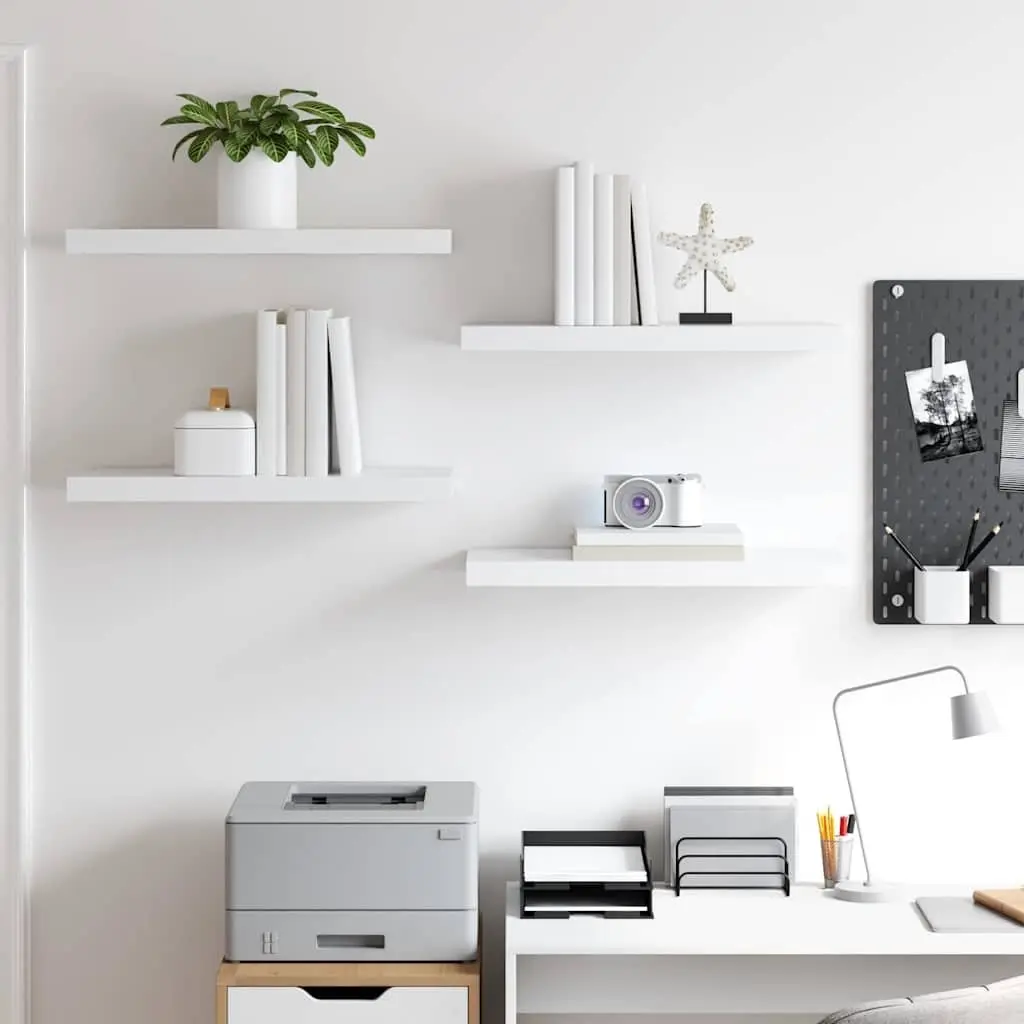 Floating Wall Shelves Display Ledge Storage Organizer 4 Piece Set White
