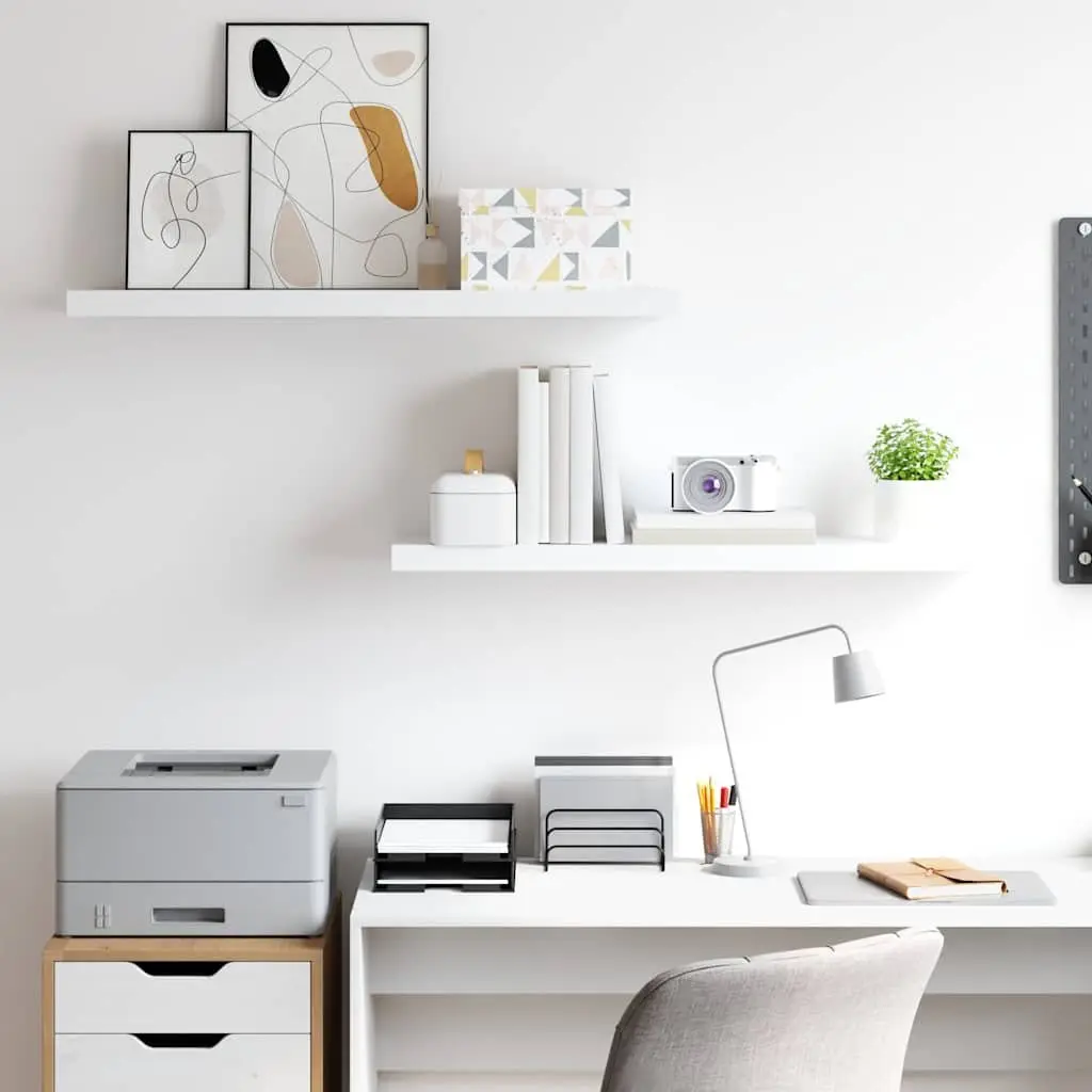 Floating Wall Shelves Display Rack Home Storage Organizer 90 x 23.5 x 3.8 cm White 2 Piece
