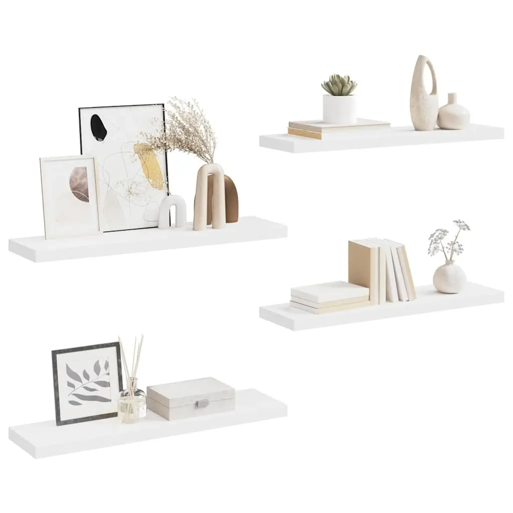 Floating Wall Shelves Display Ledge 4 Piece Set White Home Decor