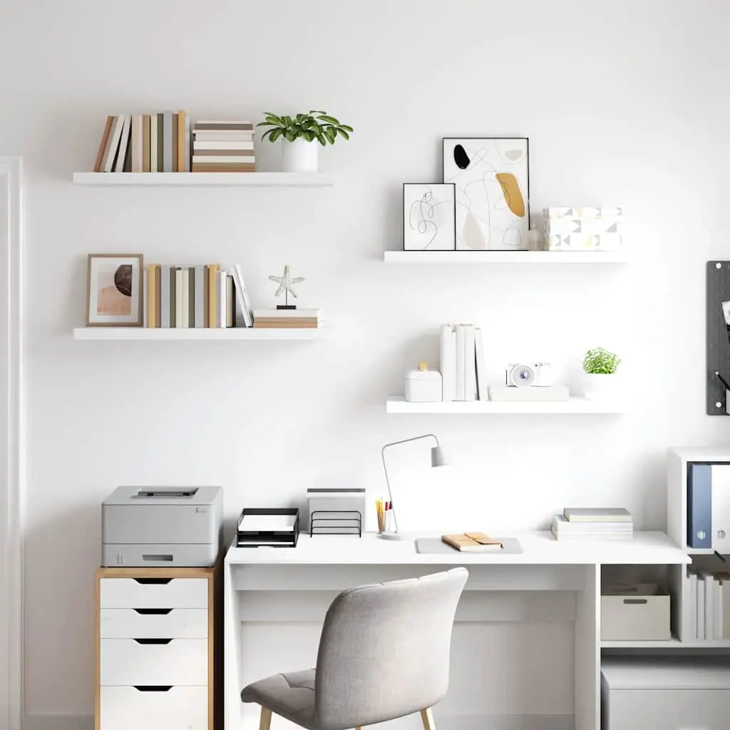 Floating Wall Shelves Display Ledge 4 Piece Set White Home Decor
