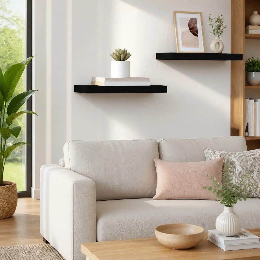 Floating Wall Shelf Black Display Ledge 50 x 23.5 x 3.8 cm Home Decor MDF