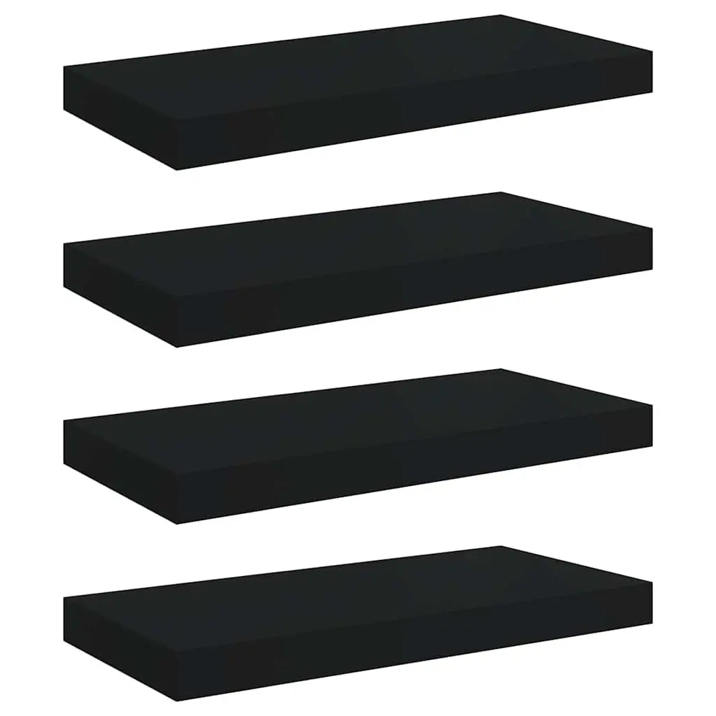 Black Floating Wall Shelves Set 4 Piece Modern Display Home Storage 50x23.5x3.8cm