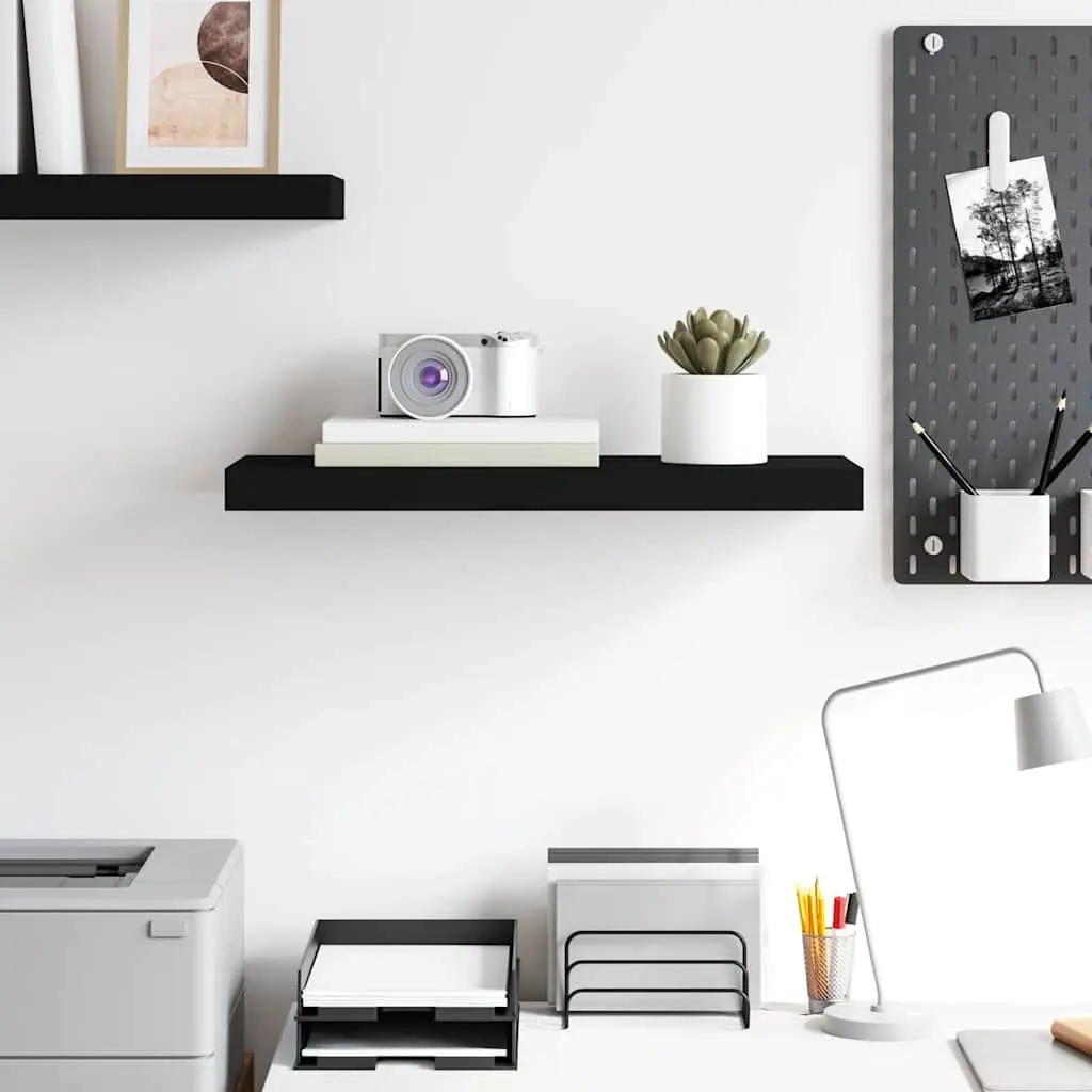 Black Floating Wall Shelf Display Ledge Invisible Mounting System 60 x 23.5 x 3.8 cm