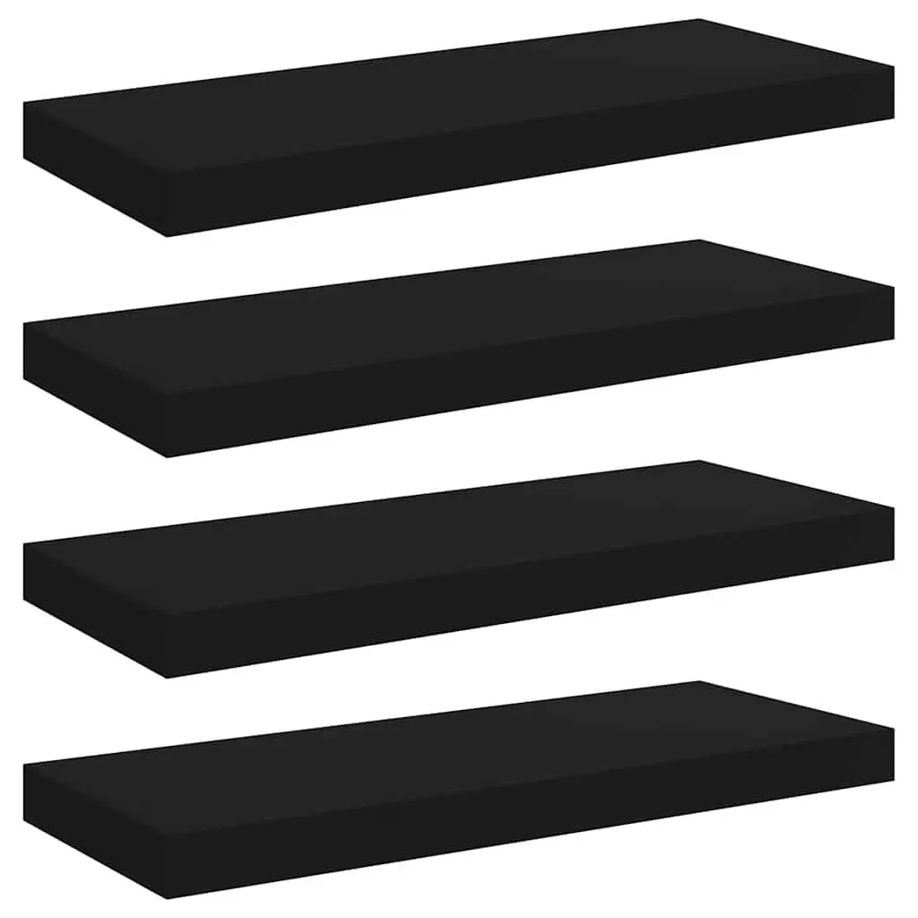 Wall Shelves Floating Display 4 Piece Black MDF Storage Rack Home Decor Organizer