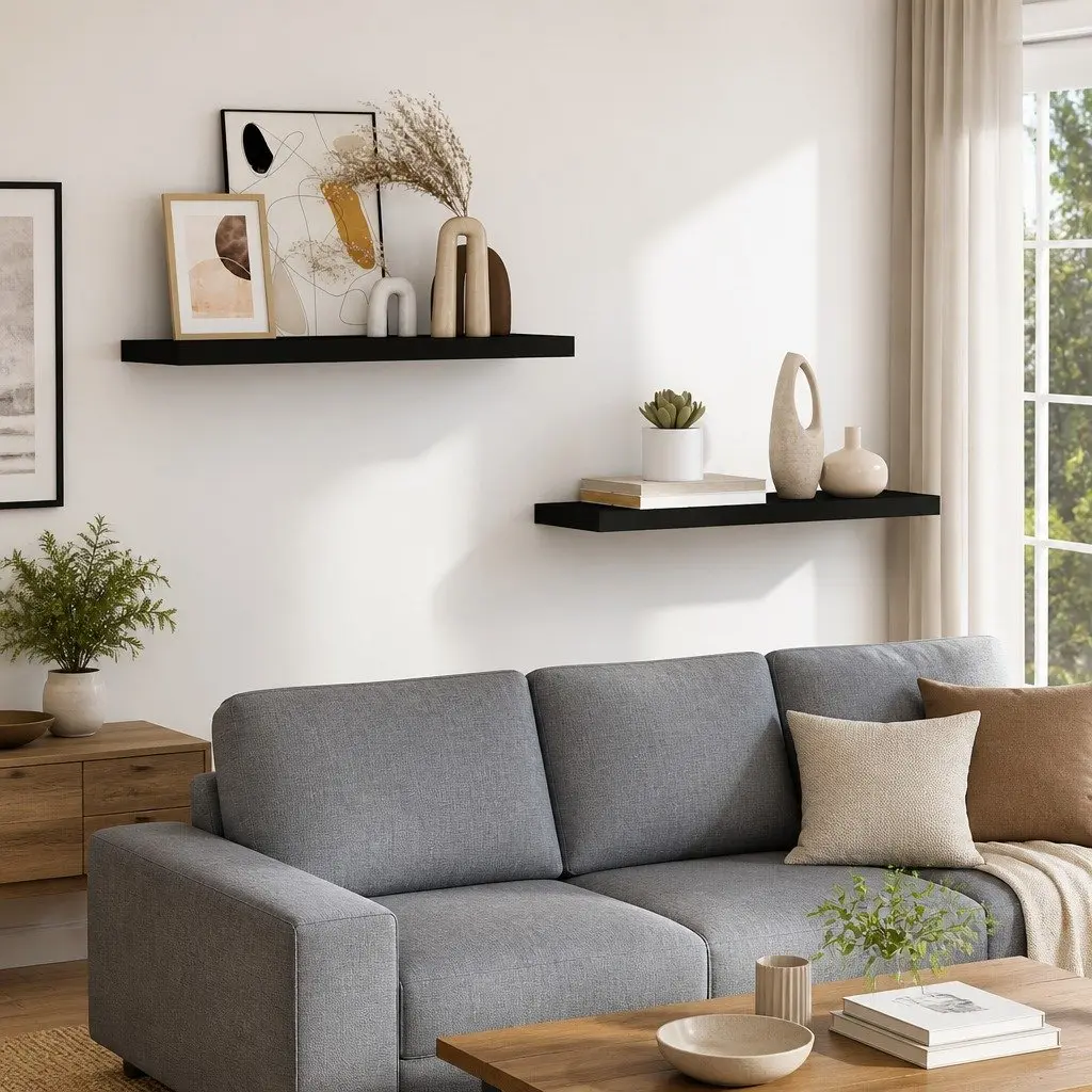 Floating Wall Shelves Display Ledge 80x23.5x3.8 cm Black 2 Piece Home Decor