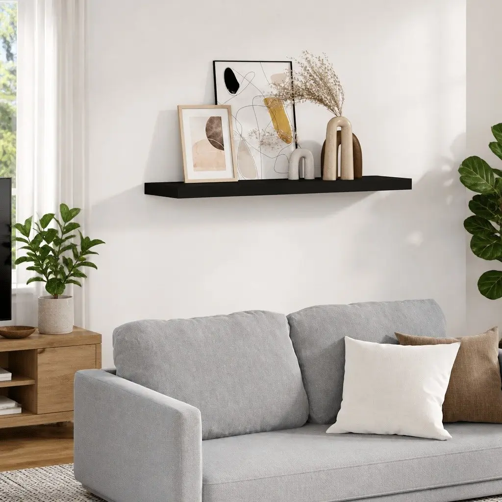 Floating Wall Shelf Black Display Ledge MDF Storage Rack Home Decor 90x23.5cm