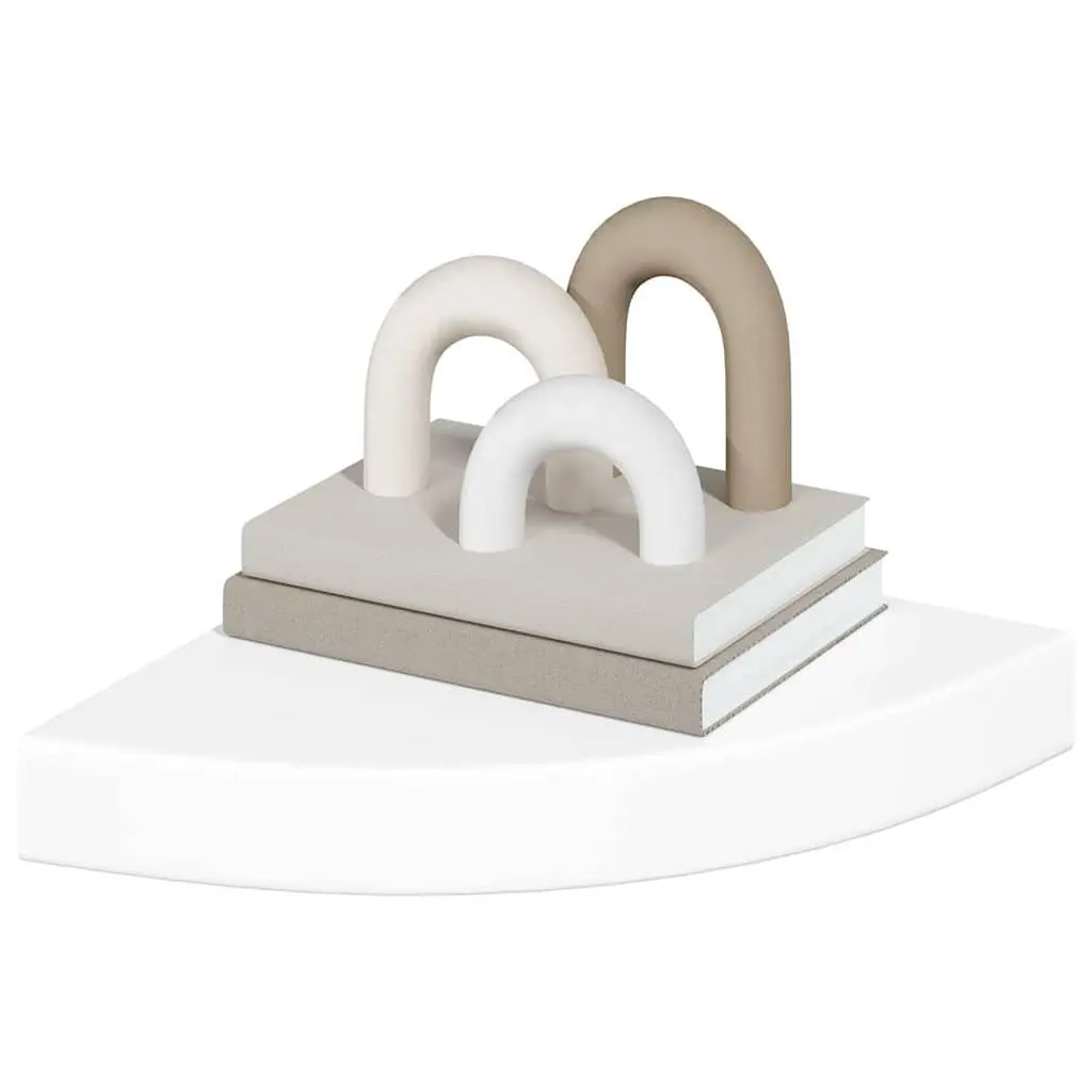 Floating Corner Wall Shelf White High Gloss Display Storage 25x25x3.8cm Home Decor