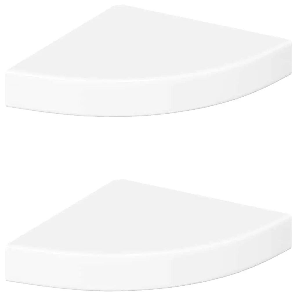 Floating Corner Wall Shelves Storage 25x25x3.8cm White High Gloss Set 2 Pieces