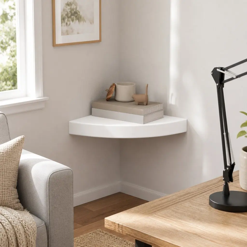 Floating Corner Wall Shelf Storage Display Unit 25cm White