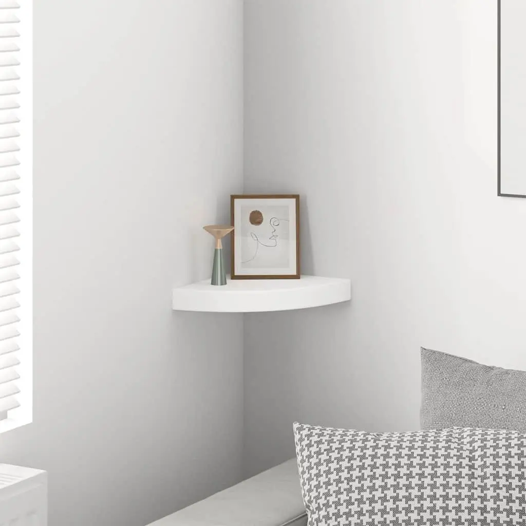 Floating Corner Wall Shelf Storage Display Unit 25cm White